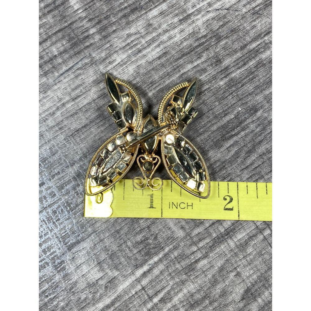 Vintage Juliana D & E Blue & Green Rhinestones Gold Tone Butterfly Brooch Pin - Picture 9 of 9